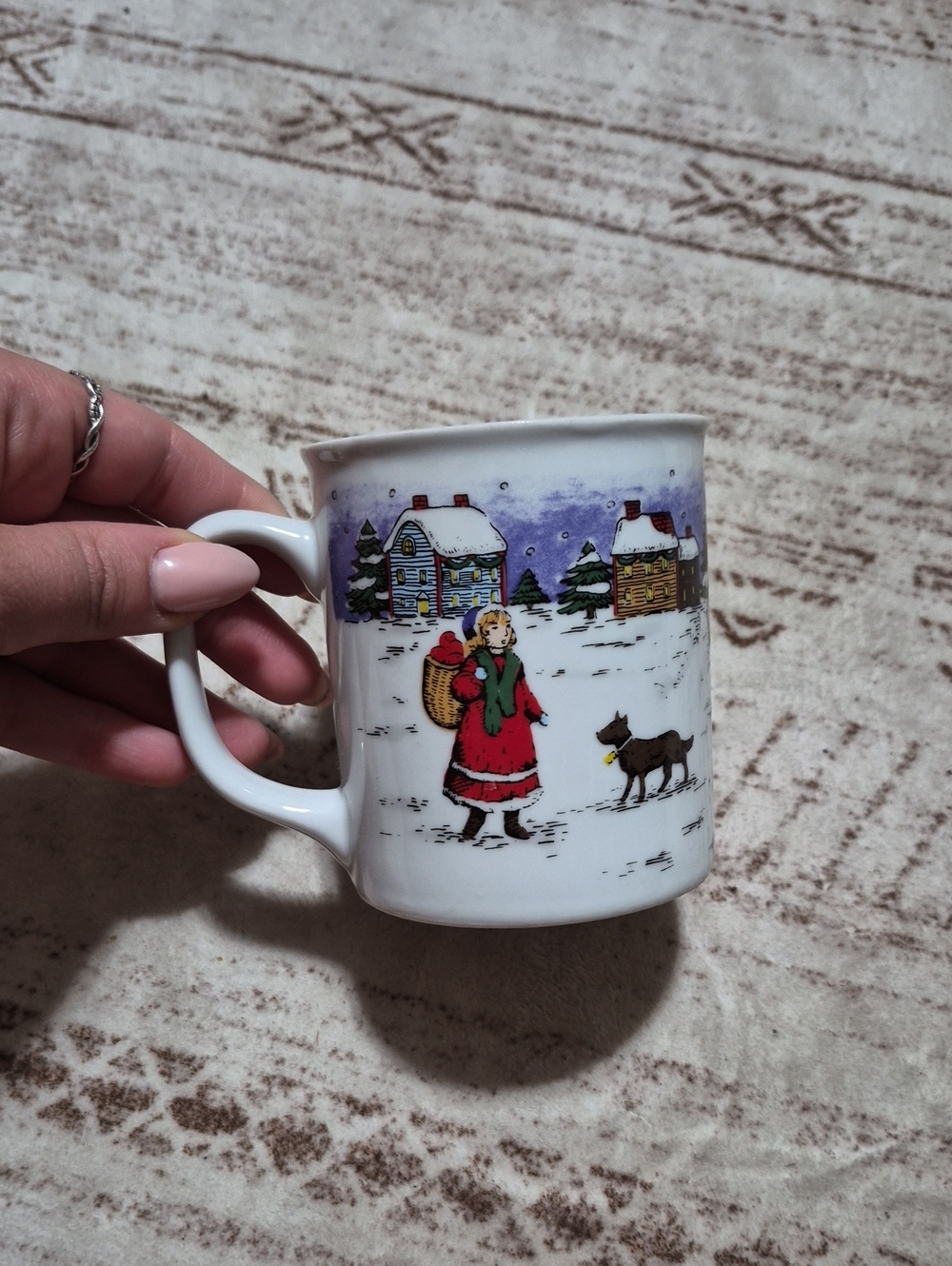 Source Unknown White Mug with Red-Coated Figure and Purple Sky